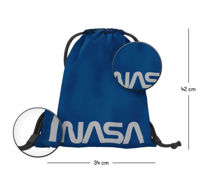 Baagl drawstring backpack with glowing NASA logo