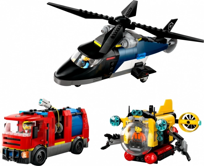 Lego City Helicopter and Fire Truck Set with Submarine