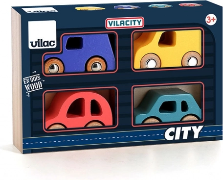 Set of 4 Wooden City Cars by Vilacity
