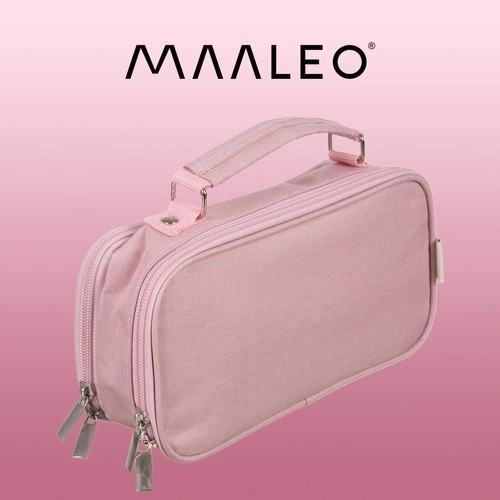 Large Pink School Pencil Case - Foldable Double Compartment