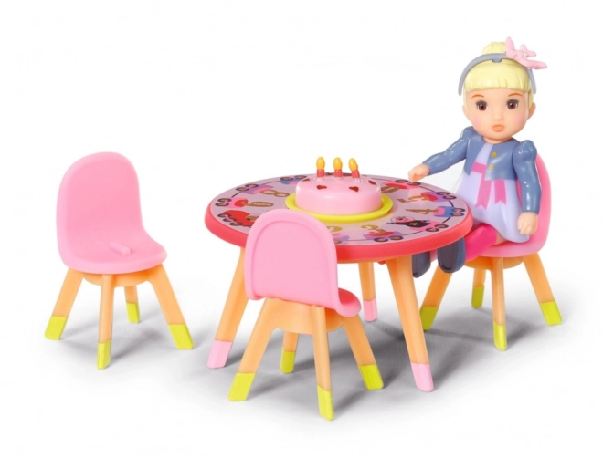 Baby Born Minis Birthday Set with Table, Chairs and Doll