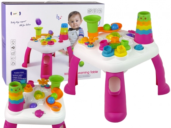 Interactive Educational Table with Ball Slide Pink