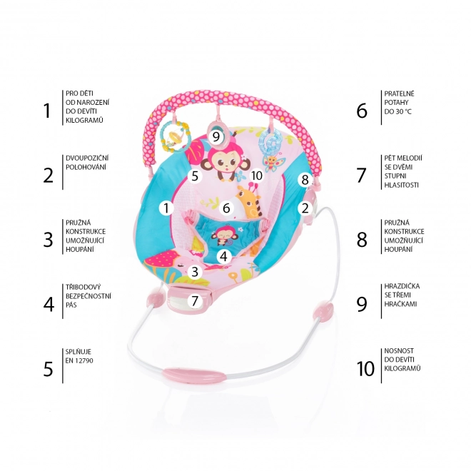 Vibrating Baby Bouncer Happy Safari Pink