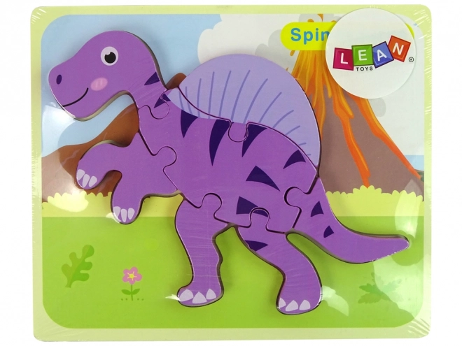 Wooden Dinosaur Puzzle - Pink Corythosaurus & Purple Spinosaurus