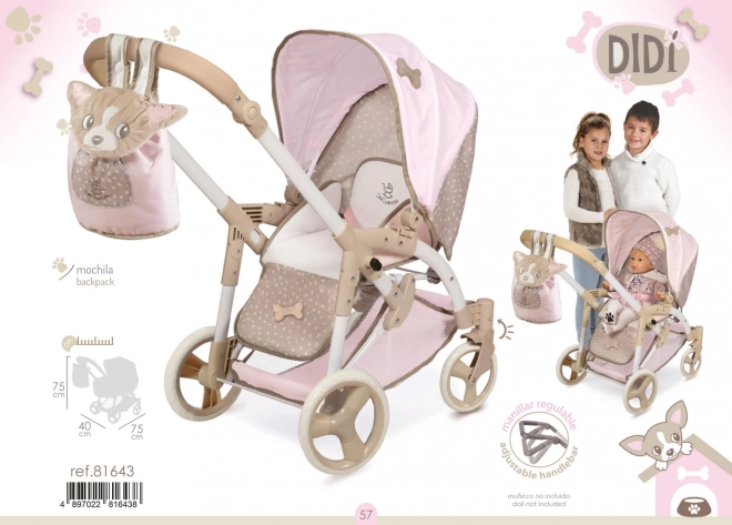 Foldable Doll Stroller 3 in 1 with Carry Bag Didi