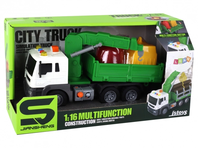 Green Garbage Truck with Crane and Friction Drive 1:16