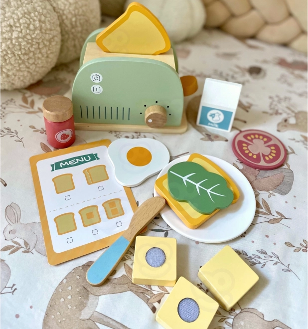 Dřevěný toster pastelový snídaňový set od Tooky Toy