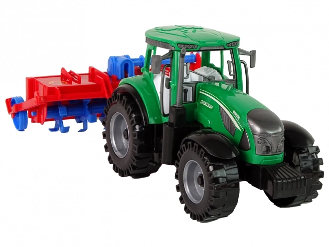 Friction-Powered Red Tractor with Plow