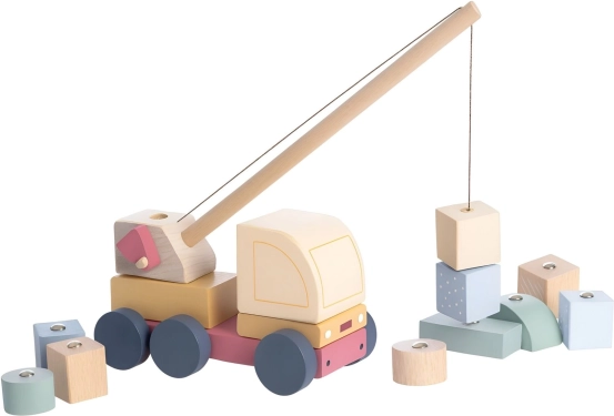 Cubika pastel crane truck with magnet – wooden puzzle 14 pieces