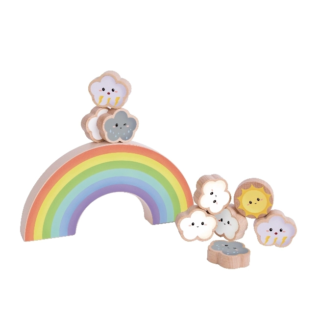 Wooden Rainbow Balancing Game with Clouds