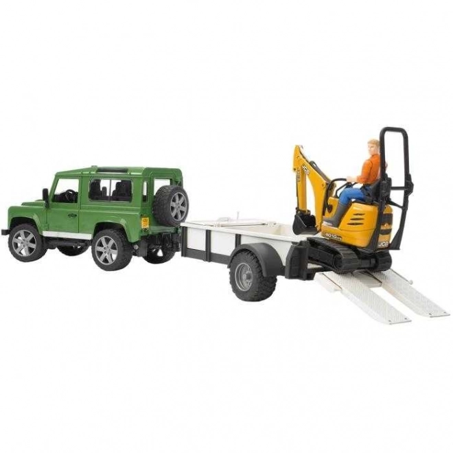 Bruder Land Rover with Trailer and JCB Mini Excavator