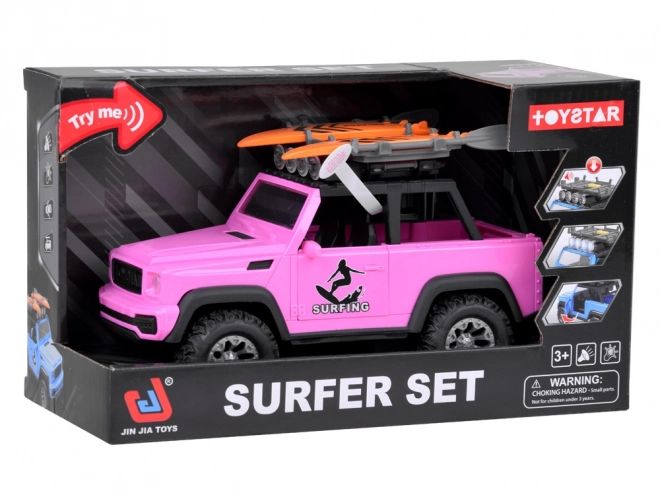 Pink Off-road Toy Car with Surfboards, Sounds, and Lights