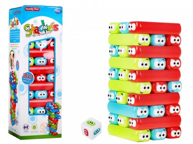 Dexterity Game Jenga Junior for Kids 3+ Wobbling Block Tower with Colorful Beams and Dice