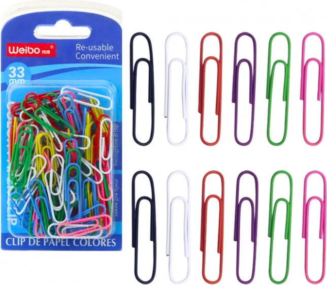 Set barvnih sponk za papir 33 mm, 90 kosov