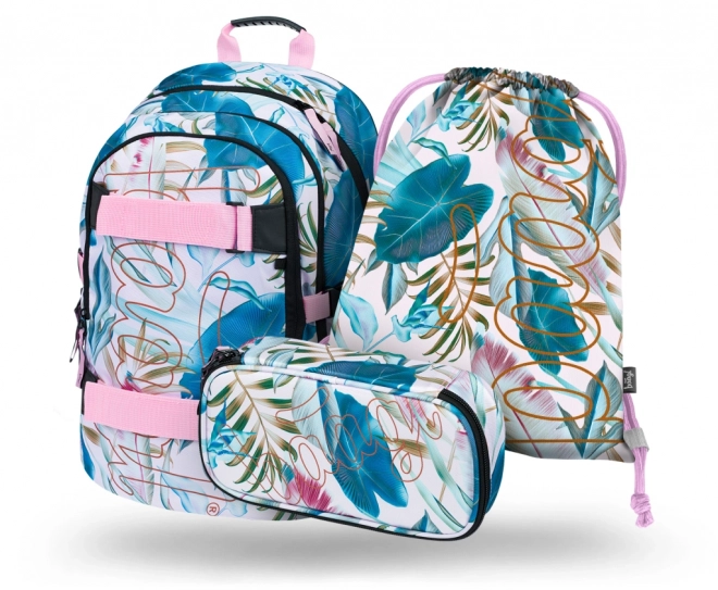 Baagl School Backpack Set: Skate Leafs