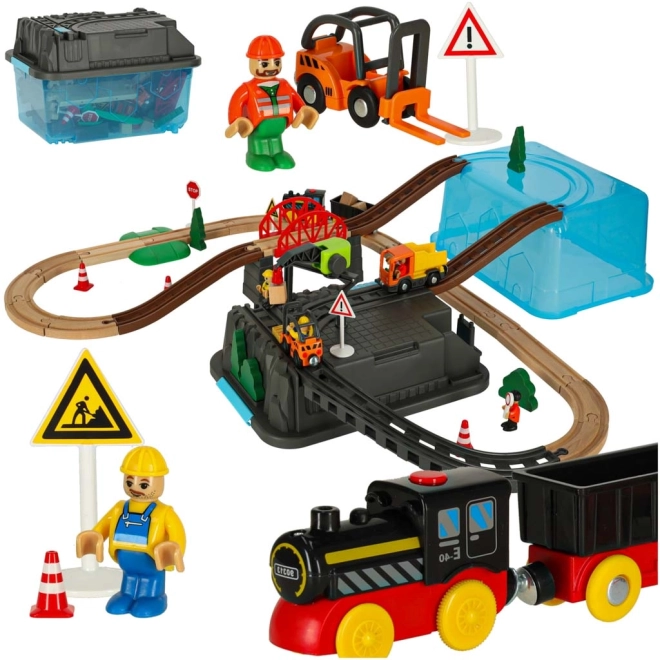 Construction Play Set with Train and Track - 55 Pieces