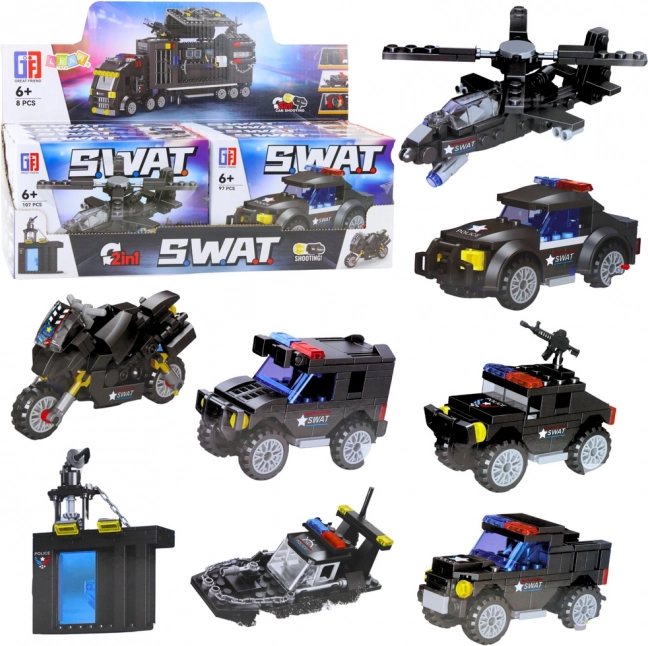 Constructieset SWAT – voertuigen en transportmiddelen 2-in-1 (92–117 stukjes)
