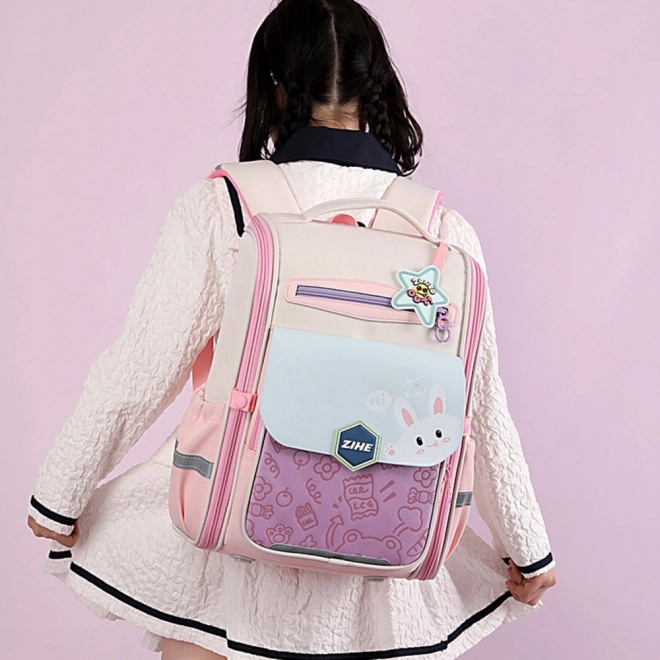 Zaino scolastico pastello con coniglio e cintura pettorale 21L