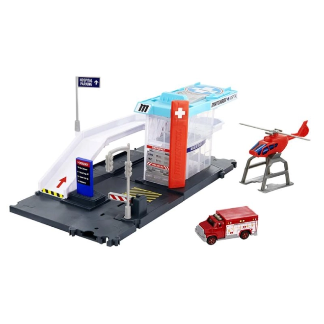 Hôpital avec ambulance et héliport