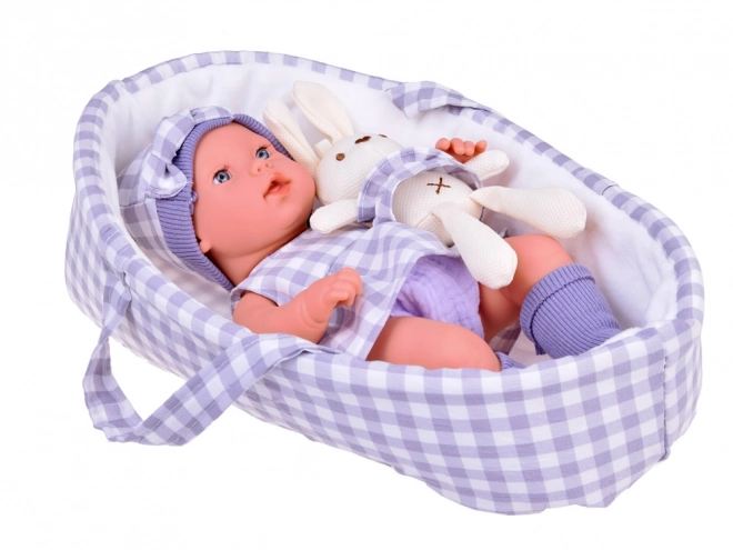 Newborn Doll with Grey Hat and Dress with Bunny Toy