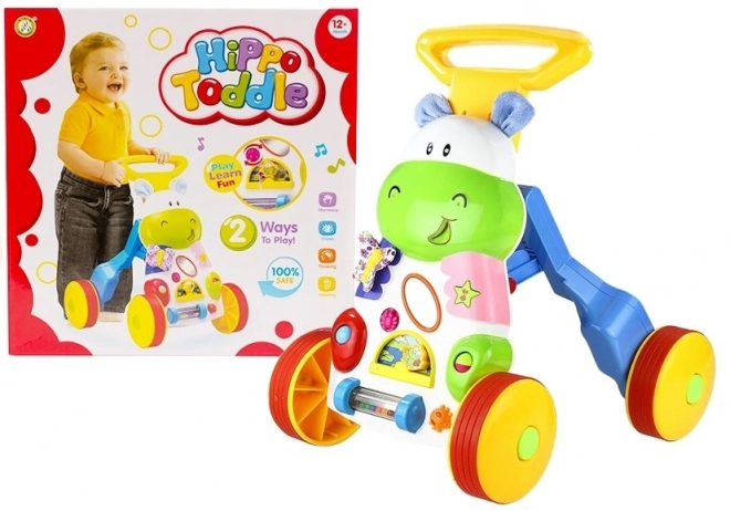 Interactive Hippo Walker with Mirror and Rubber Wheels