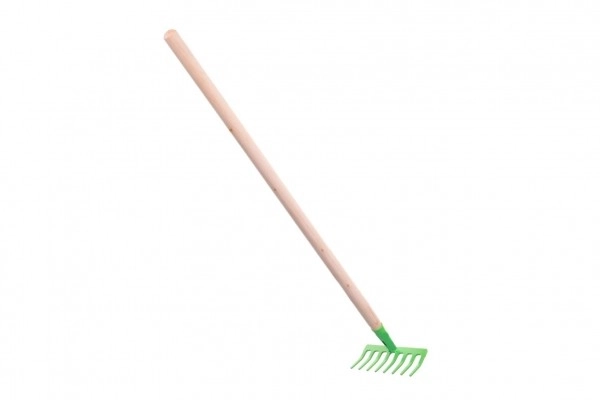 Red Kids Garden Rake with Metal and Wood Handle – Green