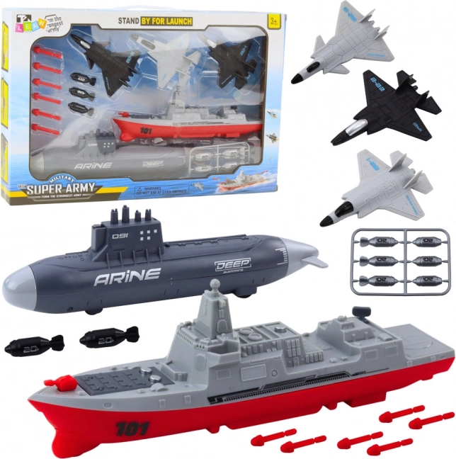 Kinder militair set met vliegdekschip, onderzeeër en straaljagers