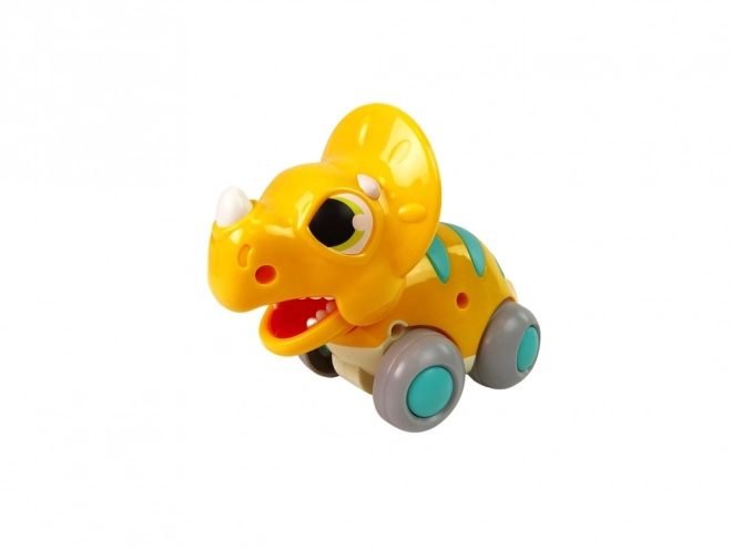 Yellow Triceratops Dinosaur Toy on Wheels