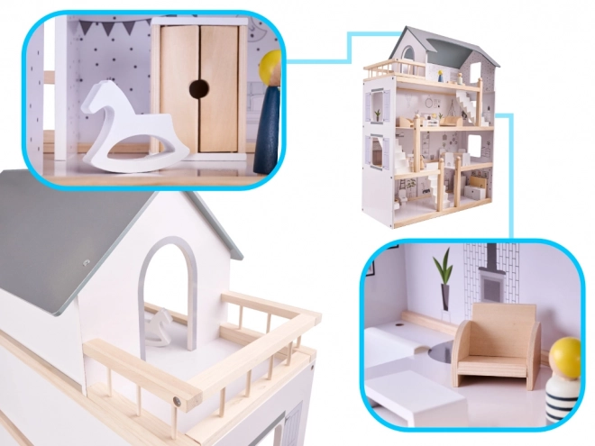 Wooden Dollhouse with Furniture