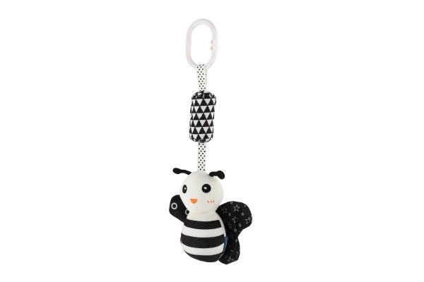 Black and White Plush Animal Rattle for Stroller or Crib