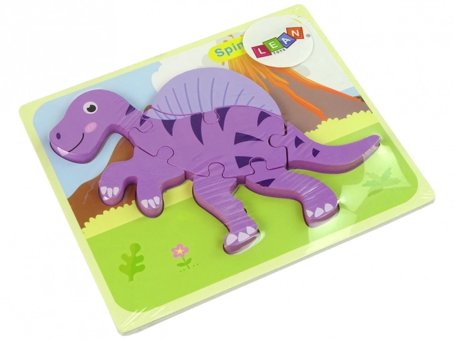 Wooden Dinosaur Puzzle - Pink Corythosaurus & Purple Spinosaurus