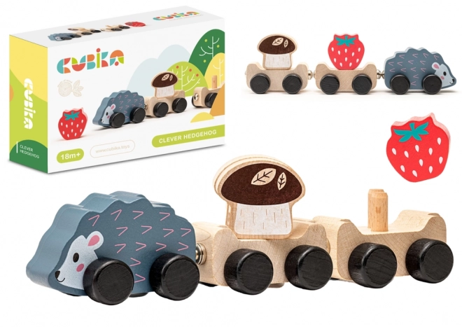 Wooden Toy Clever Hedgehog Train Strawberry Mushroom