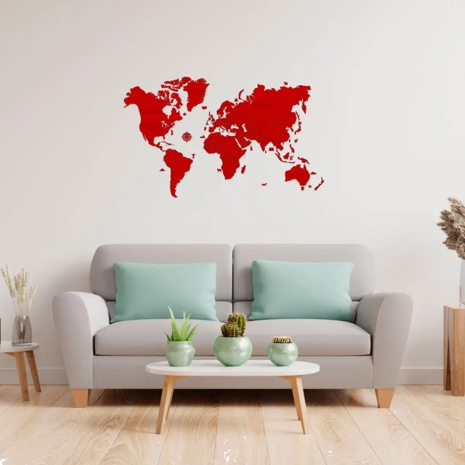 Wooden World Map XL Red