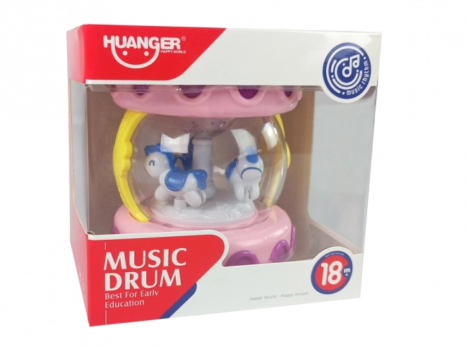 Interactive Musical Drum with Carousel Pink