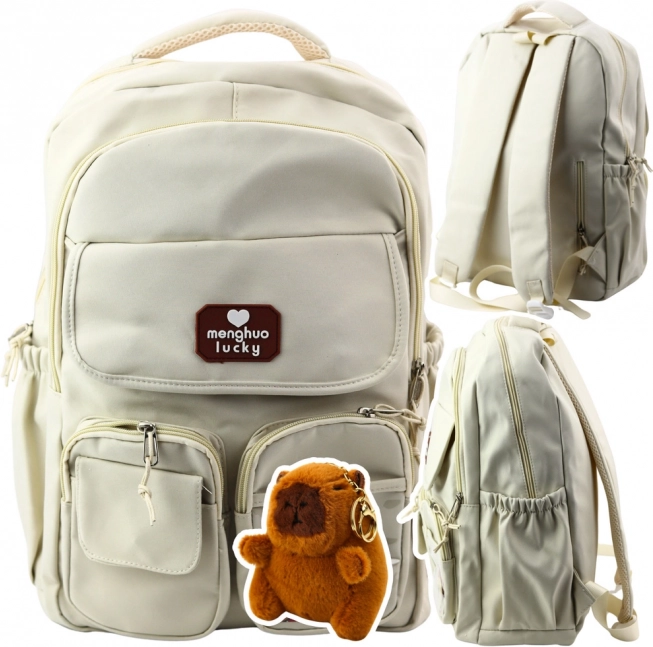 Urban school backpack with capybara beige
