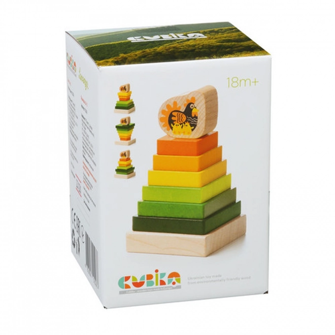 Colorful Pyramid with Hen Wooden Puzzle