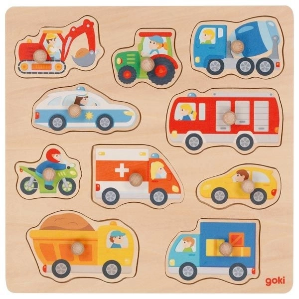 Wooden Vehicle Puzzles with Handles by Goki