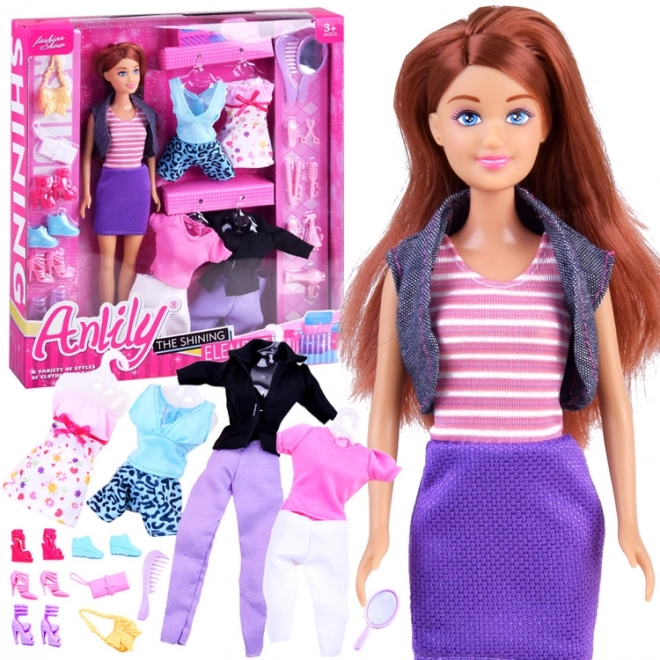 Doll with Clothes and Care Accessories Set