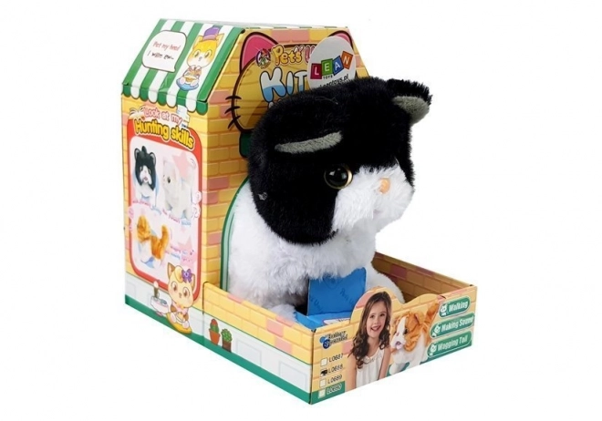 Interactive Walking Black and White Toy Cat