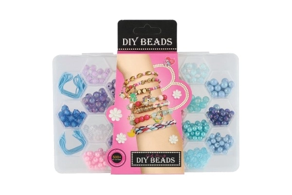 Colorful Beads with String in Plastic Box