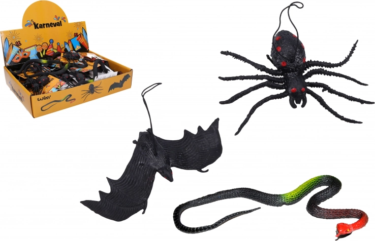 Figure in gomma serpente, pipistrello e ragno – mix 50 pz in display box
