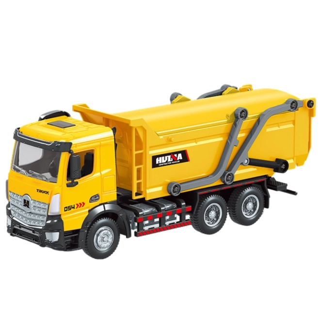 Metal Moving Model Garbage Truck Huina Yellow