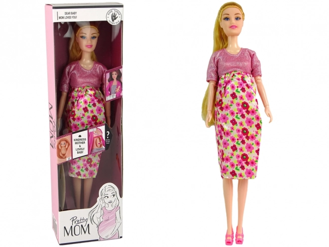 Pregnant Doll With Pink Floral Dress