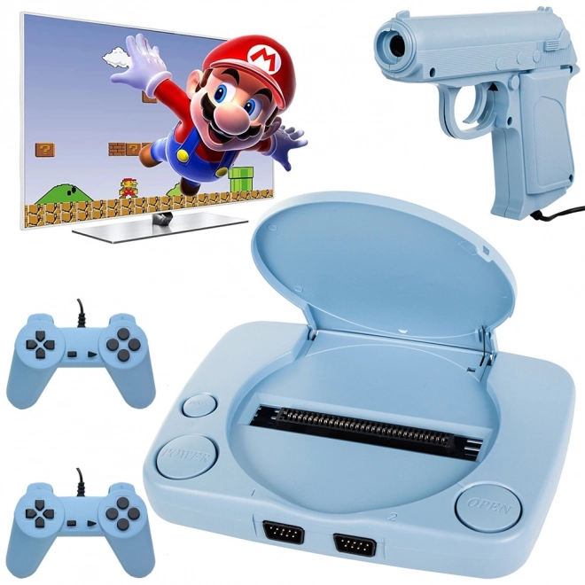 Retro-Spielkonsole mit Pistole und Controllern