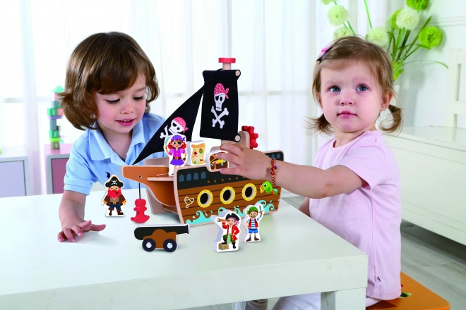 Dřevěná pirátská loď s figurkami Tooky Toy