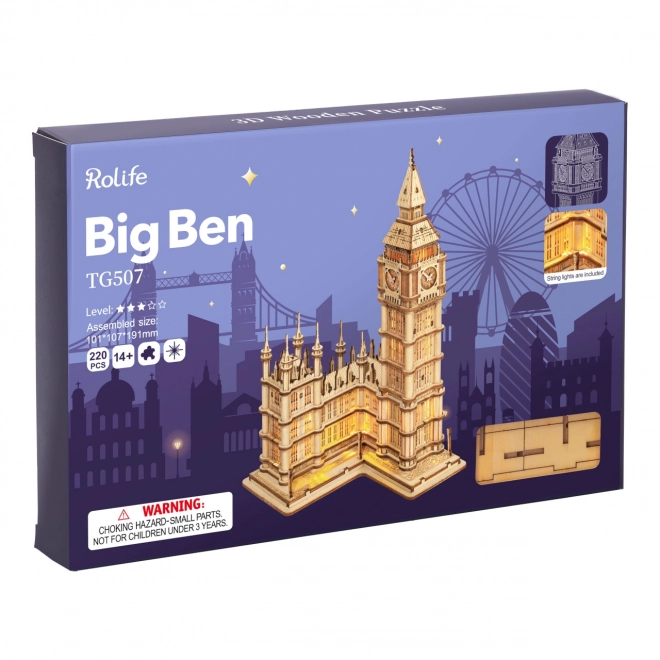 Robotic Wooden 3D Puzzle Big Ben Tower with LED Lighting