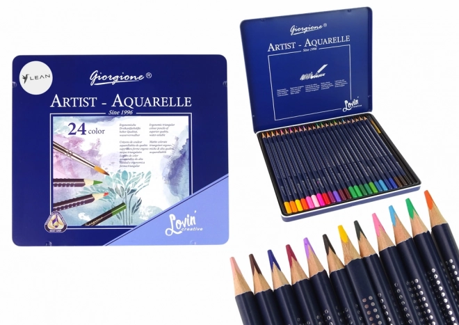 Set of 24 Watercolor Pencils with Metal Case