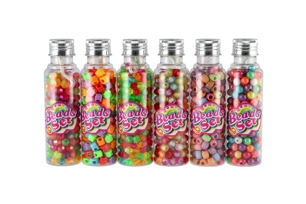 Bead Set With String - Colorful Plastic Beads in Plastic Jar