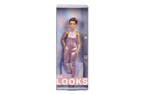 Barbie fashion doll with short hair in pink outfit