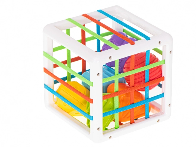 Elastic shape sorting cube toy